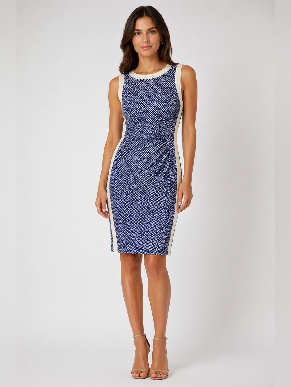 Chaps Blue and White Sleeveless Sheath Dress Size Medium